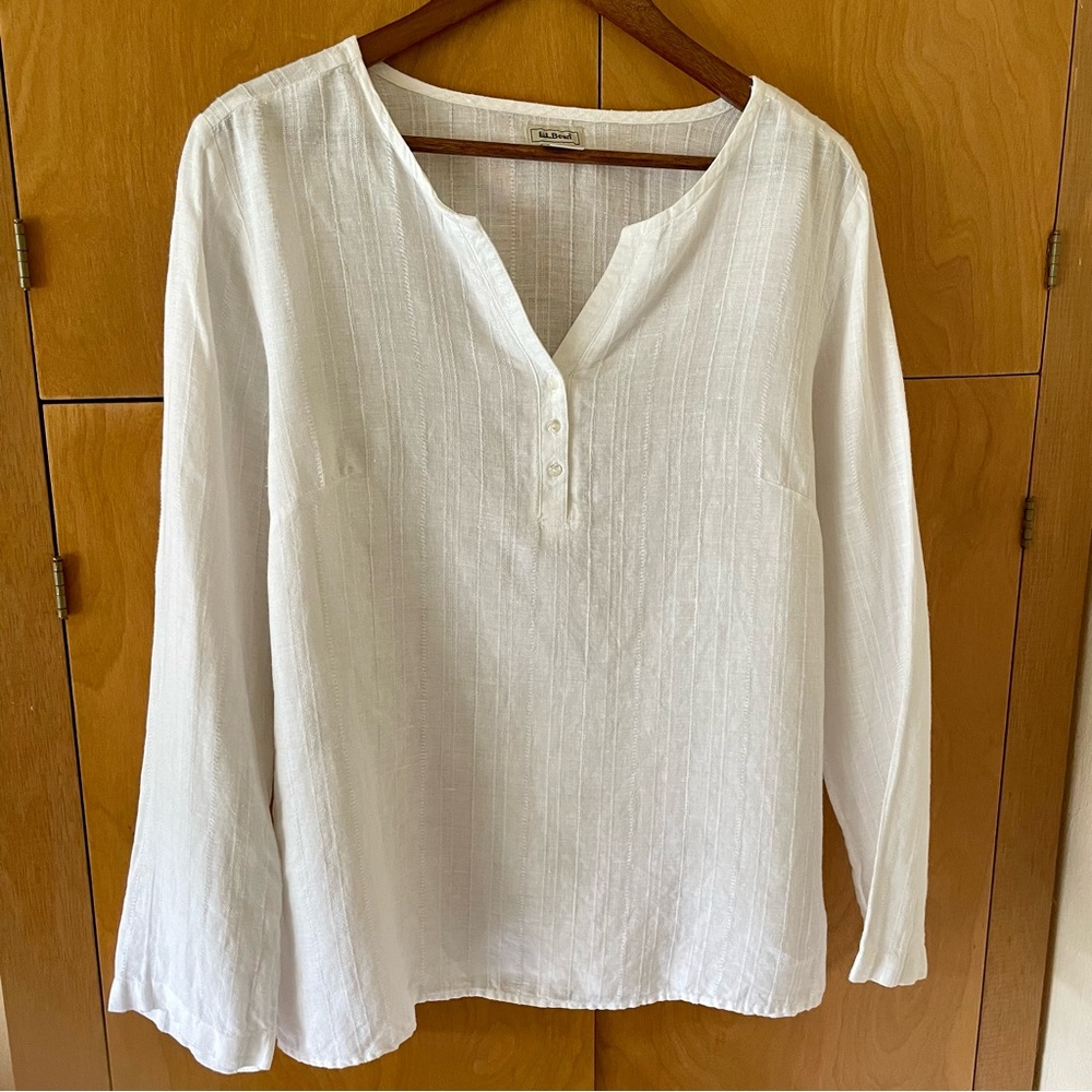 L.L. Bean 100% Linen Lagenlook Top. White Women's Size Large - Picture 11 of 15